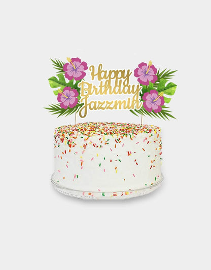 Taarttopper Tropisch Hibiscus met naam freeshipping - Prints by Mi