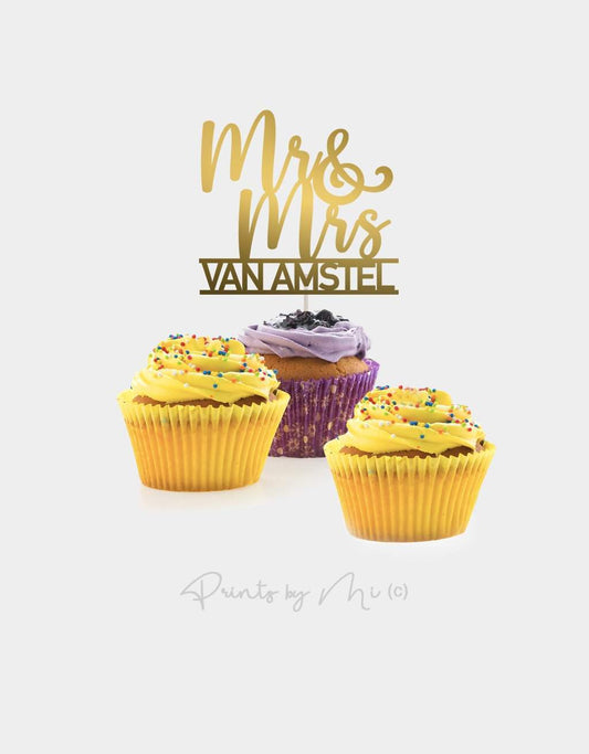 Cupcake toppers Mr & Mrs met achternaam - per 9 stuks freeshipping - Prints by Mi